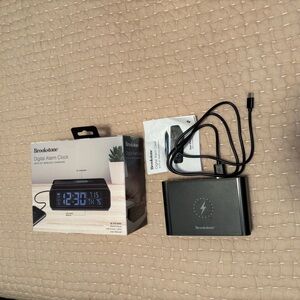 Lot of two (2) Brookstone Wireless Charging Digital Alarm Clocks - NIB, NWOB